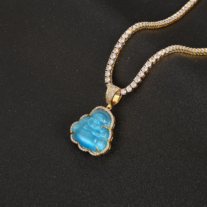 Jade Buddha Pendant Necklace with Tennis Chain