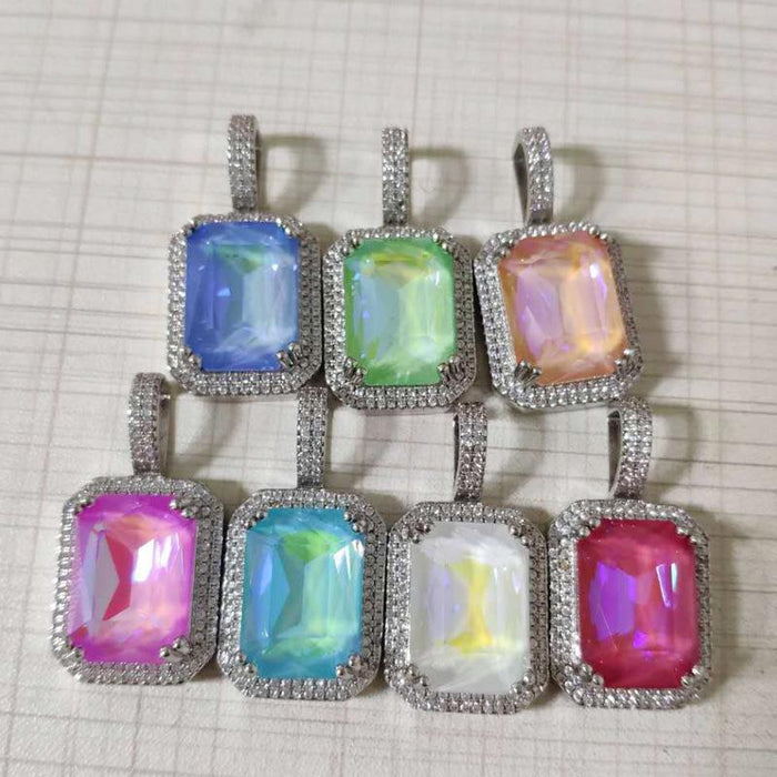 Iced Out Bling Gem Stones Pendant Necklace- Hip Hop Jewelry