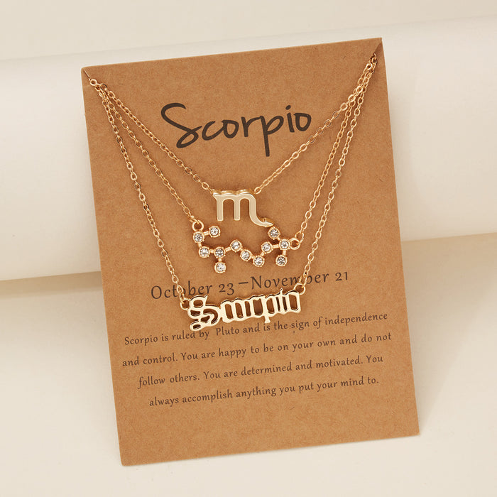 3Pcs/Set     12 Constellation Best Friends Fashion Cardboard Star Zodiac Sign Pendant Necklaces