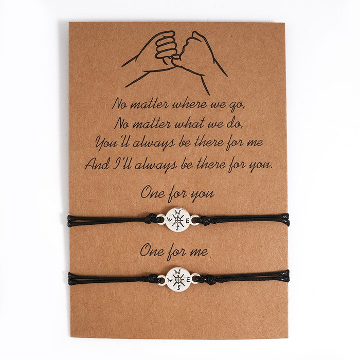 2pcs/set Heart Life Tree Charm Bracelets One for you one for me Black String Braiding Couple Bracelet for Men Women Wish Card