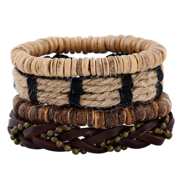 Vintage Woven Coconut Shell Set Bracelet (One Set)