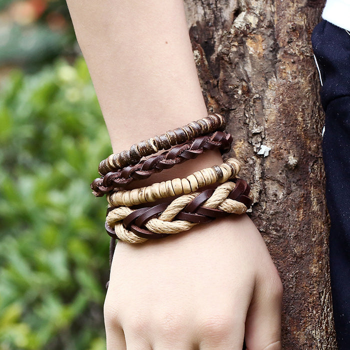Exotic Vintage Hand-woven Multi-layer Leather Bracelet(One Set)