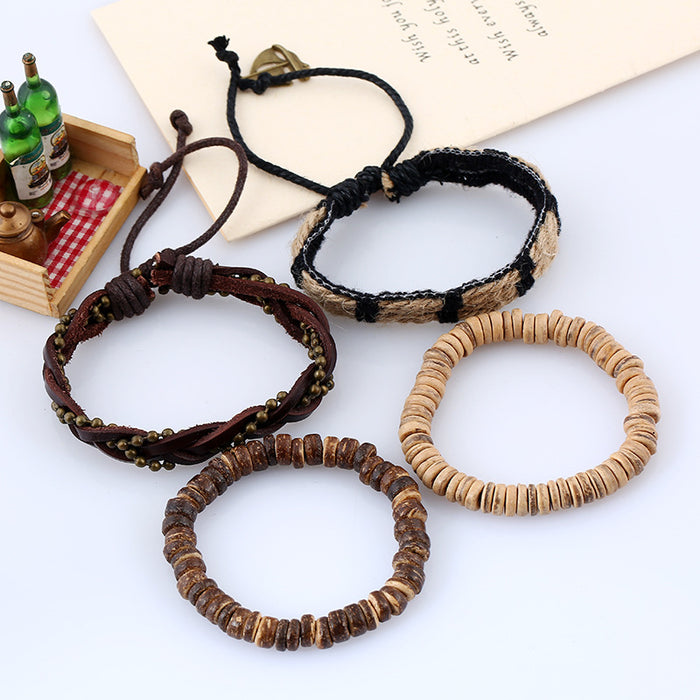 Vintage Woven Coconut Shell Set Bracelet (One Set)
