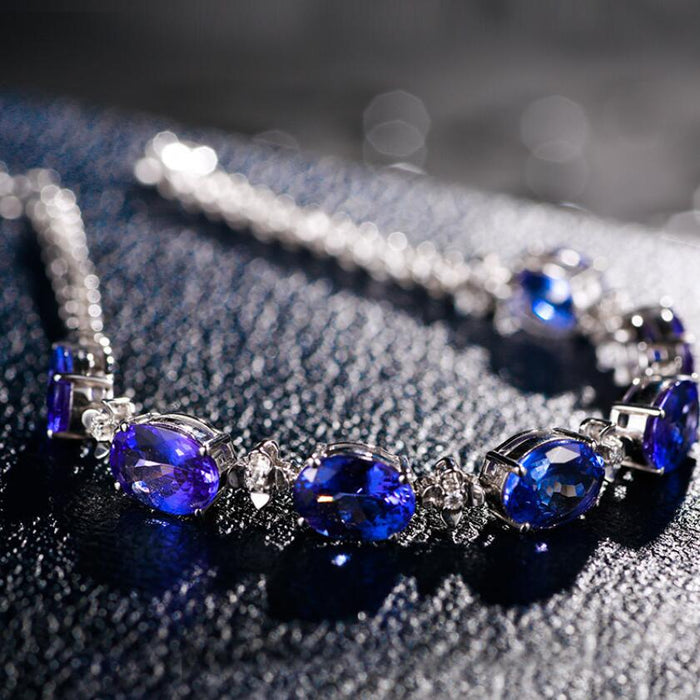 Brilliant Blue Cubic Zirconia Tennis Bracelet for Female Adjustable Natural Crystal Chain Charm Bracelet Wedding Evening Jewelry
