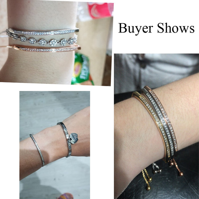 Zircons Adjustable Bracelet Bangle for Women Captivate Bar Slider Brilliant CZ Rose Gold Color Jewelry