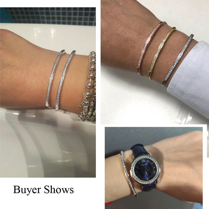 Zircons Adjustable Bracelet Bangle for Women Captivate Bar Slider Brilliant CZ Rose Gold Color Jewelry