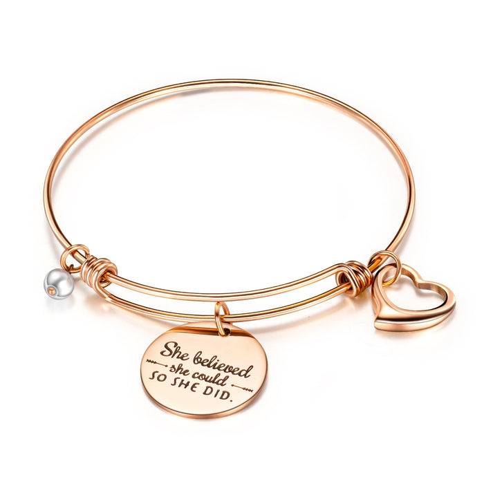 Class  Graduation Gift Cap Inspirational Bangle Expandable Bracelet Jewelry for Women She Believed She Could So She Did