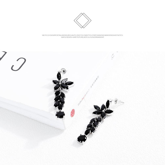 Fashion boho style diamond multi-layer crystal leaf earrings black long earrings