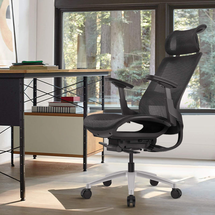 Ergonomic Office Chair with Wrapping Headrest and Tilt Limit Device | Adjustable Cushion Depth | Adjustable Headrest Height | Adjustable Waist Support | Adjustable 3D Armrests | Standard Carpet Caster
