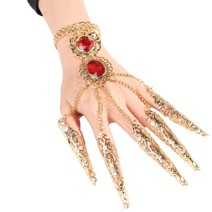 Fashion Indian Thai Golden Finger Bracelet Shining Red Crystal Girl's Belly Dance Bracelet Jewelry