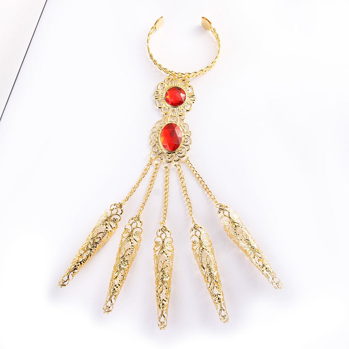 Fashion Indian Thai Golden Finger Bracelet Shining Red Crystal Girl's Belly Dance Bracelet Jewelry