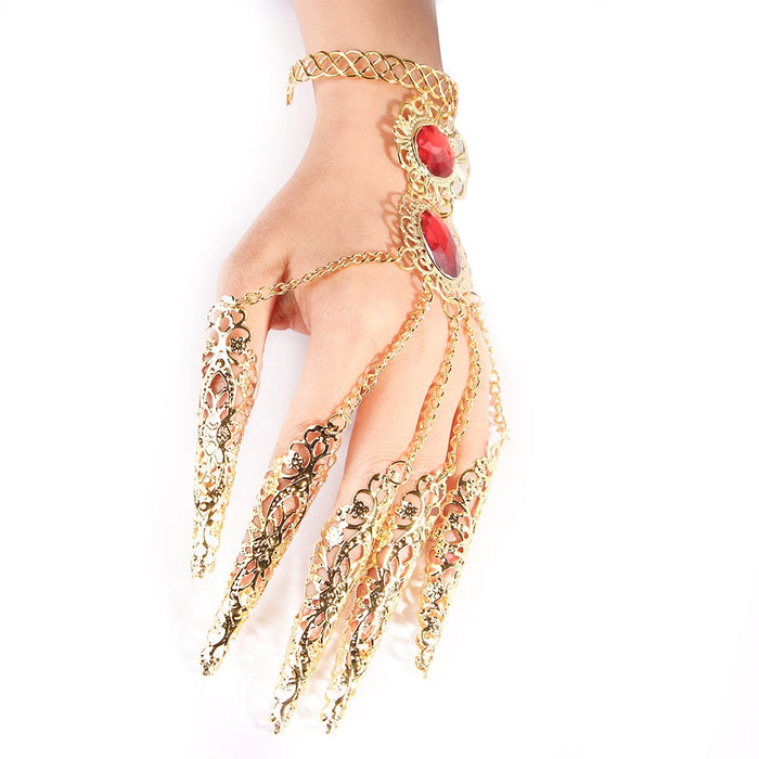 Fashion Indian Thai Golden Finger Bracelet Shining Red Crystal Girl's Belly Dance Bracelet Jewelry