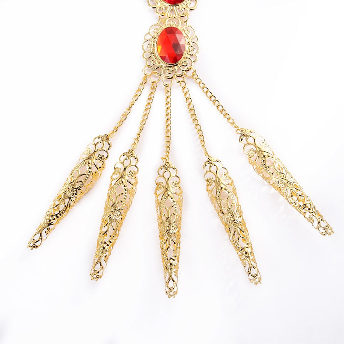 Fashion Indian Thai Golden Finger Bracelet Shining Red Crystal Girl's Belly Dance Bracelet Jewelry