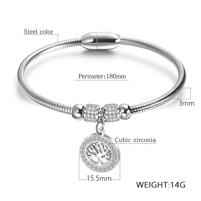 Titanium steel tree of life Diamond ladies bracelet