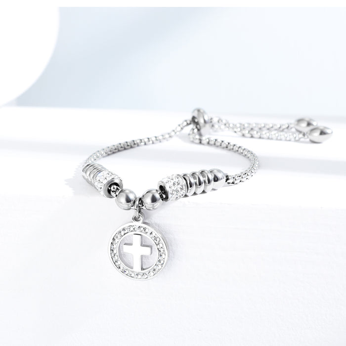 Diamond Studded Cross Bracelet Adjustable Bracelet