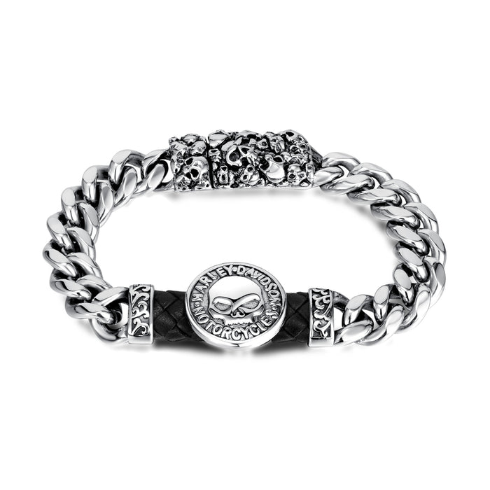 Vintage Titanium Steel Round Brand Skull Personality Men's Bracelet