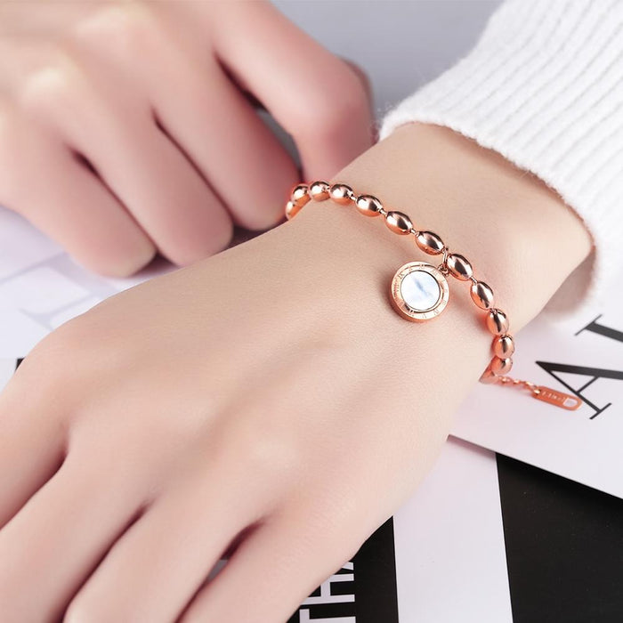Fashion Titanium Steel Roman Numerals Plated Rose Gold Bracelet Black and White Two-sided Ladies Bracelet