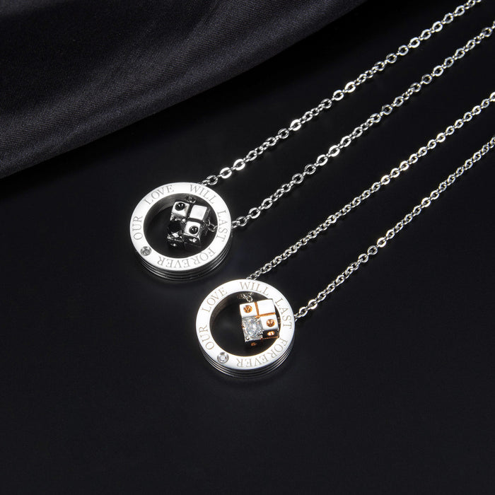 Dice Pendant With Black Diamond Clasp Necklace For Couples