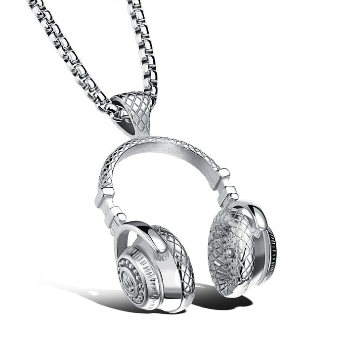 Fashion Music Headphones Titanium Steel Men's Necklace