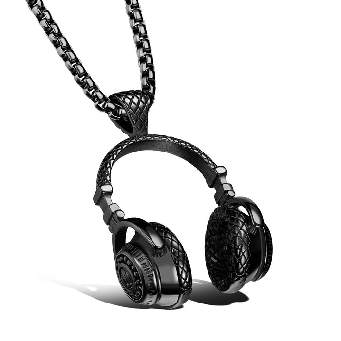 Fashion Music Headphones Titanium Steel Men's Necklace