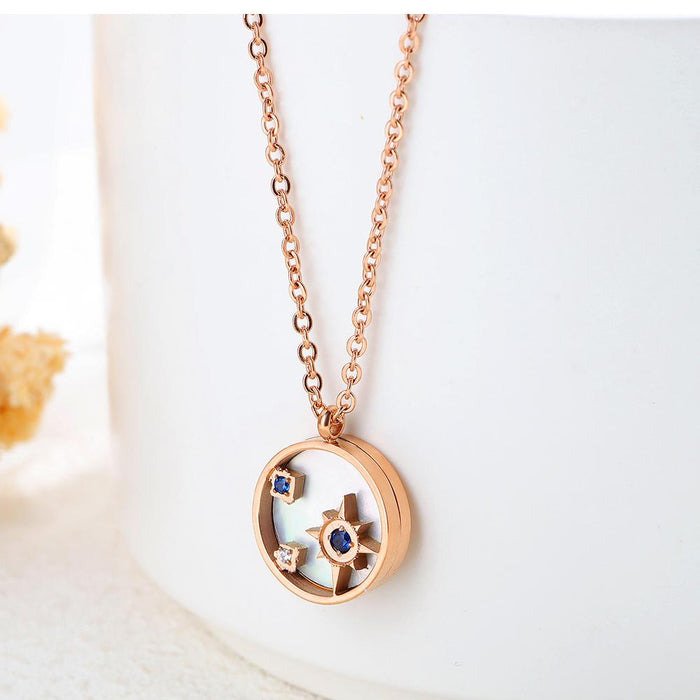 Geometric Round Necklace Titanium Steel Plated Rose Gold Diamond Clavicle Chain Lady