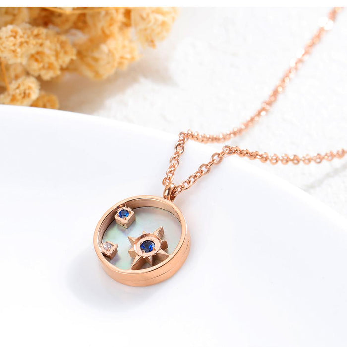 Geometric Round Necklace Titanium Steel Plated Rose Gold Diamond Clavicle Chain Lady