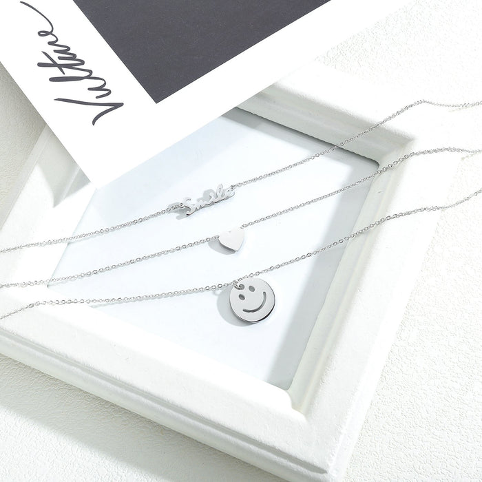 Fashion English Love Round Brand Smiley Face Stainless Steel Multilayer Necklace