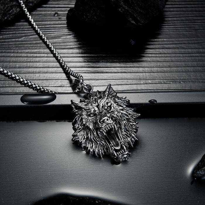 Hip Hop Bounce Titanium Steel Men's Necklace Street Trend Retro Wolf Head Pendant Jewelry