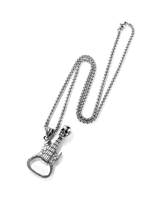 Personality Retro Skull Guitar Titanium Steel Necklace