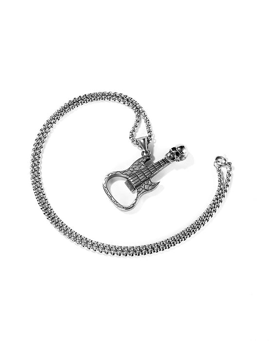 Personality Retro Skull Guitar Titanium Steel Necklace