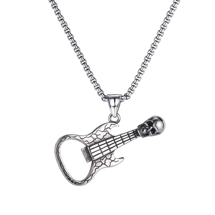 Personality Retro Skull Guitar Titanium Steel Necklace