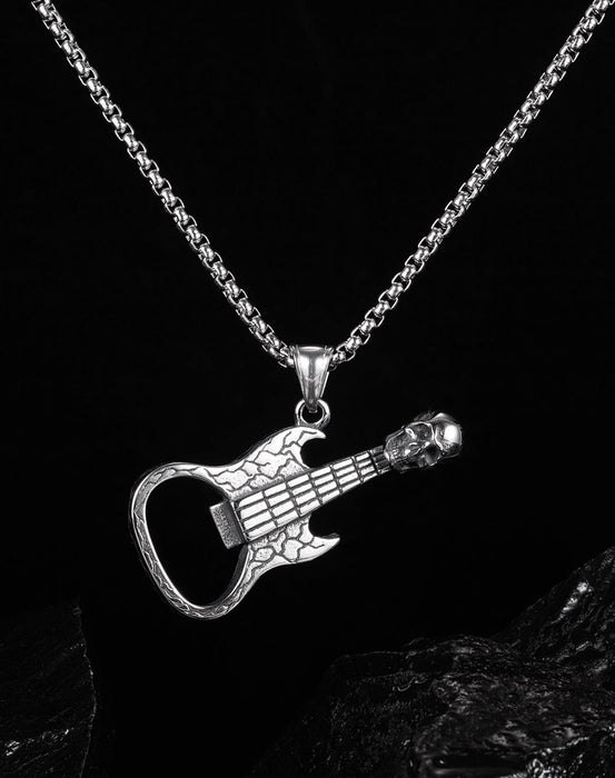 Personality Retro Skull Guitar Titanium Steel Necklace