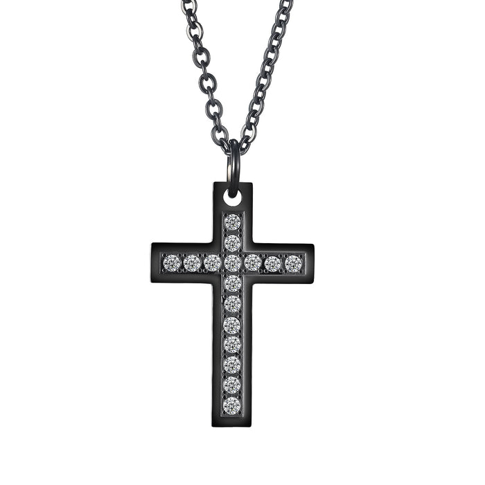 Vintage Zircon Cross Necklace Male Hip Hop Stainless Steel Collarbone Chain