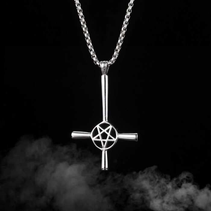 Vintage Cross Hollow Five Star Stainless Steel Necklace