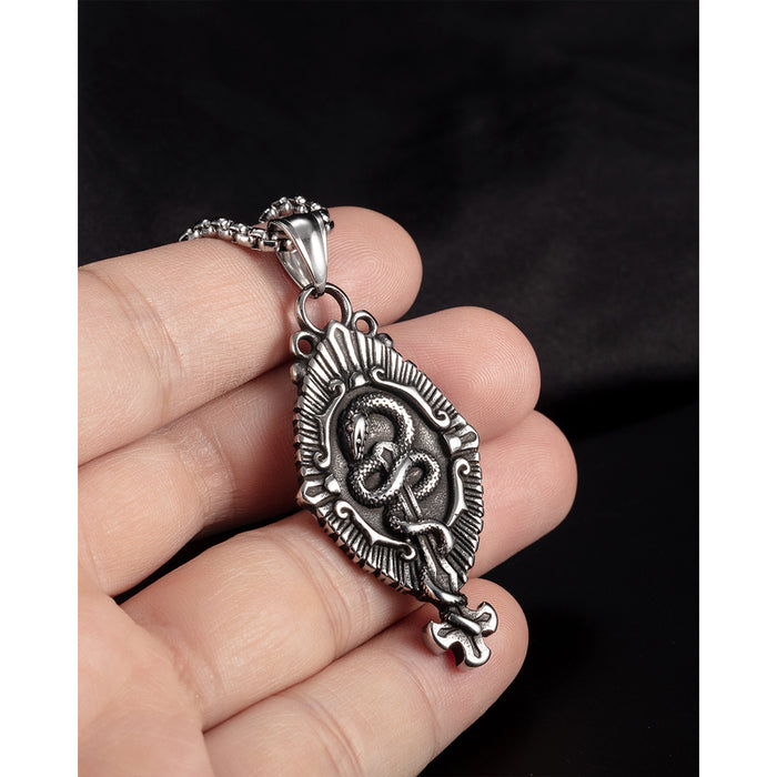 Retro Non Hip Hop Zodiac Totem Snake Male Titanium Steel Necklace