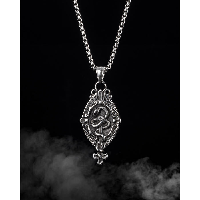 Retro Non Hip Hop Zodiac Totem Snake Male Titanium Steel Necklace