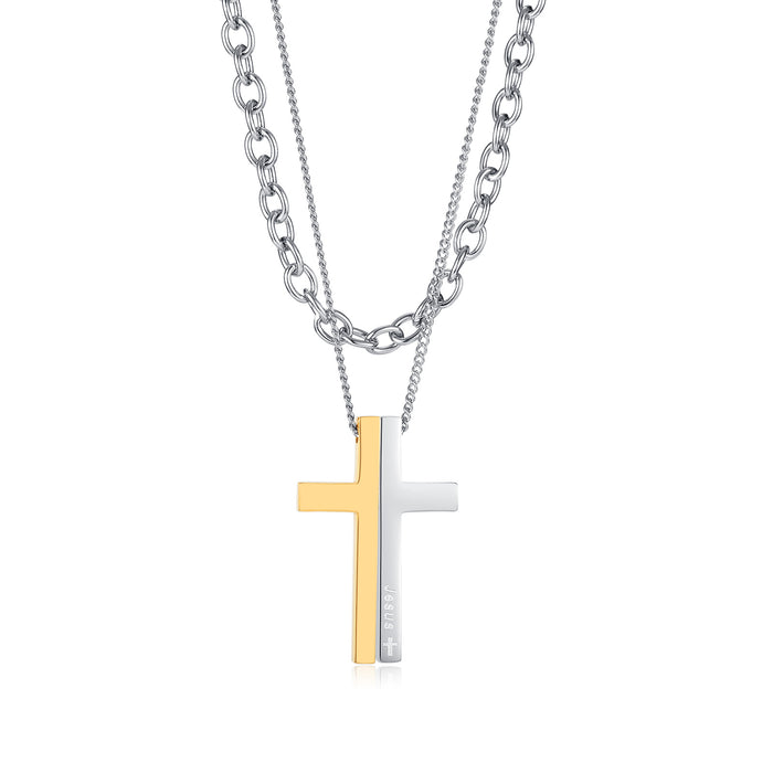Minimalist Stacked Titanium Steel Cross Personality Hip Hop Stainless Steel Necklace