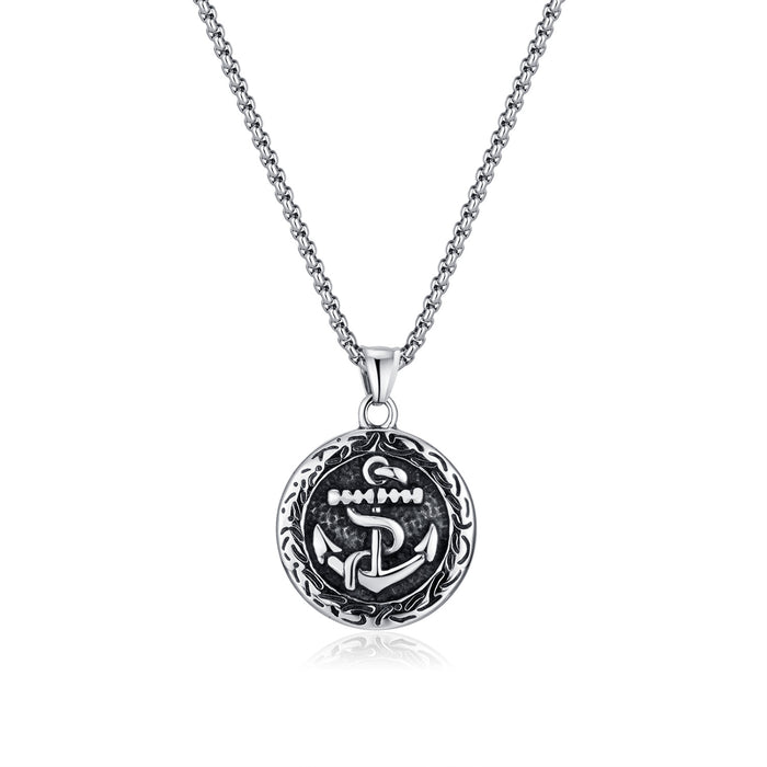 Fashion titanium steel Hip Hop Style Round Brand Pendant Trend Personality Boat Anchor Stainless Steel Necklace