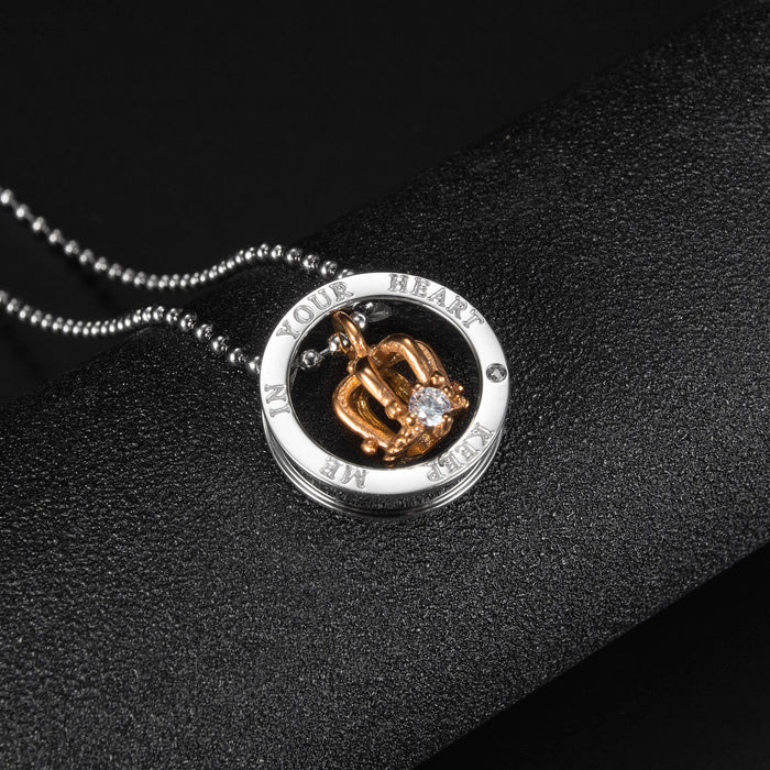 Crown Rhinestone Titanium Necklace For Couples
