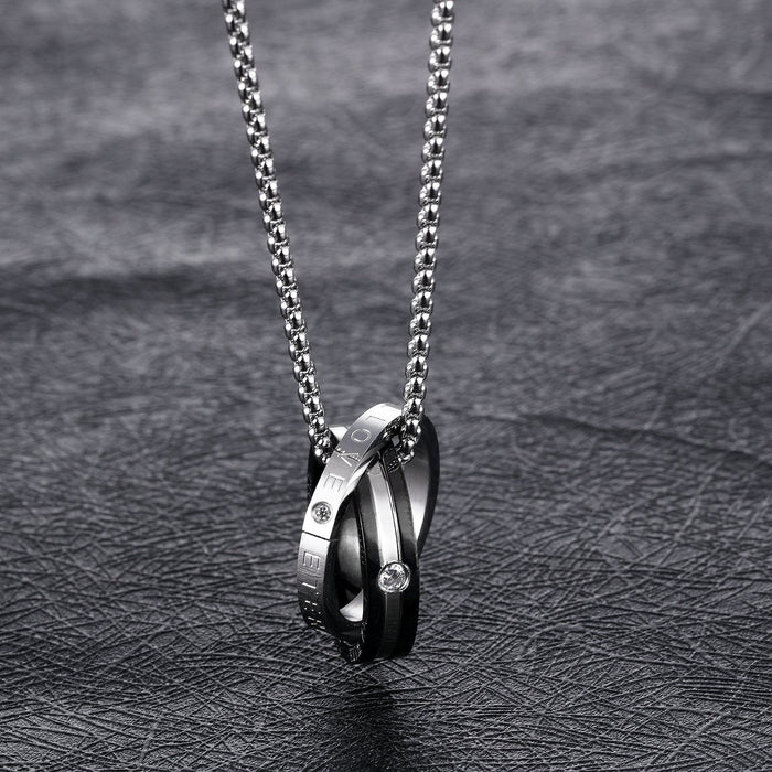 Rhinestone titanium steel couple necklace
