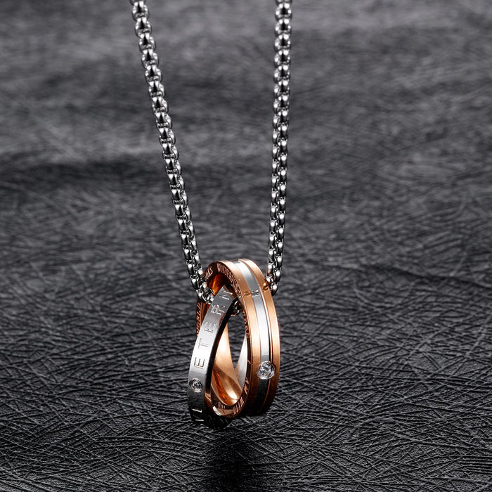Rhinestone titanium steel couple necklace