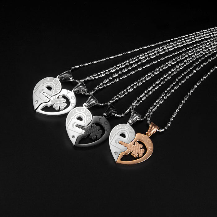 Titanium Steel Rhinestone Key Puzzle Necklace For Couples