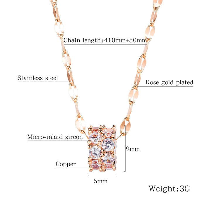 Women Chain Necklace Rose Gold/ Gold Minimalist Round CZ Shiny Unique Clavicle Chain Stainless Steel Copper