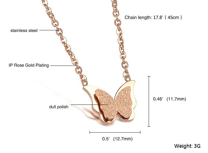 Stainless Steel Dull Polish Butterfly Necklace Rose Gold Color Delicate Women Jewelry