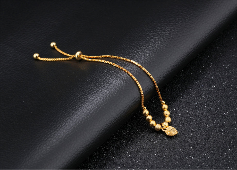 Luxury Gold Color Bracelets For Women Dull Polished Bead & Heart Female Length Resizable Charm Bracelet Never Fade