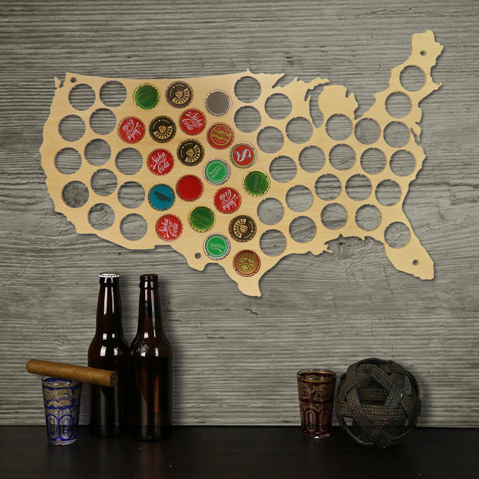 USA Patriotic Wooden Beer Cap Maps