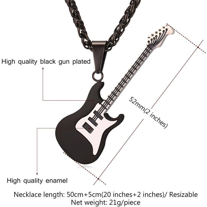 Stainless Steel Guitar Pendant Necklace
