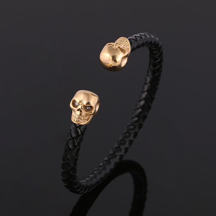 Leather Skull Bangle Bracelet