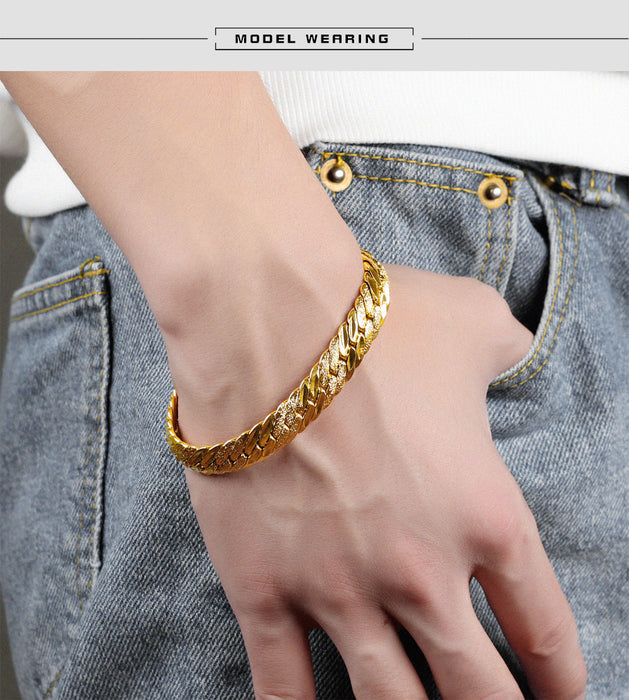 Hiphop Gold Color Chain Bracelet For Men Dull & High Polished 21CM Length 11MM Width Luxury Male Snake Link Bracelet