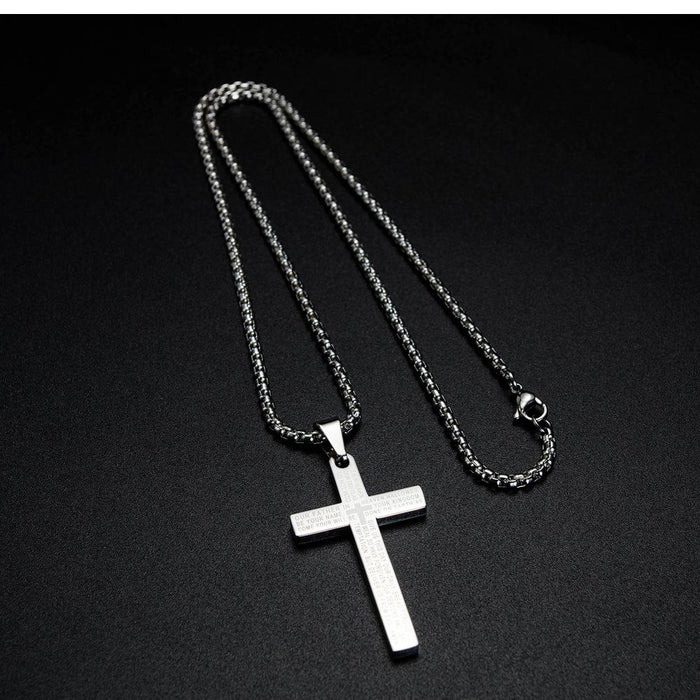 Cross Pendant Necklace, Stainless Steel Cross Pendant Necklace for Men Lord's Prayer Necklace